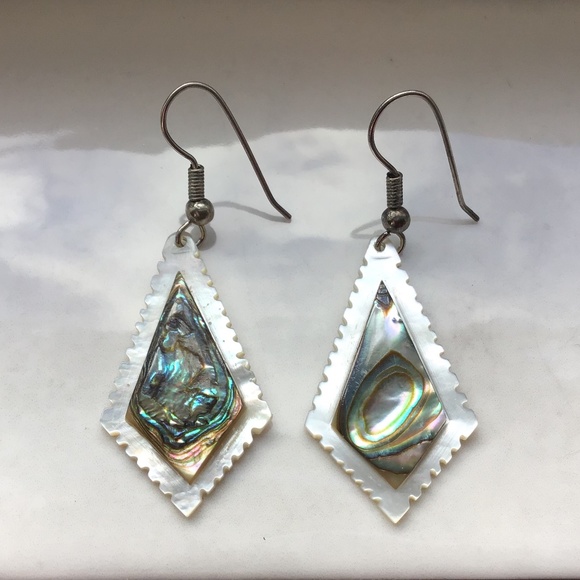Vintage Abalone Shell & Mother of Pearl Dangle Earrings Pierced - Picture 5 of 15